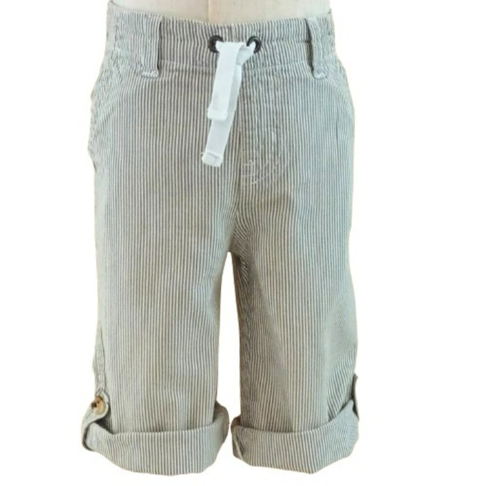 Janie and Jack Striped Pants 12-18M Gray Lightweight Roll Tab Pockets